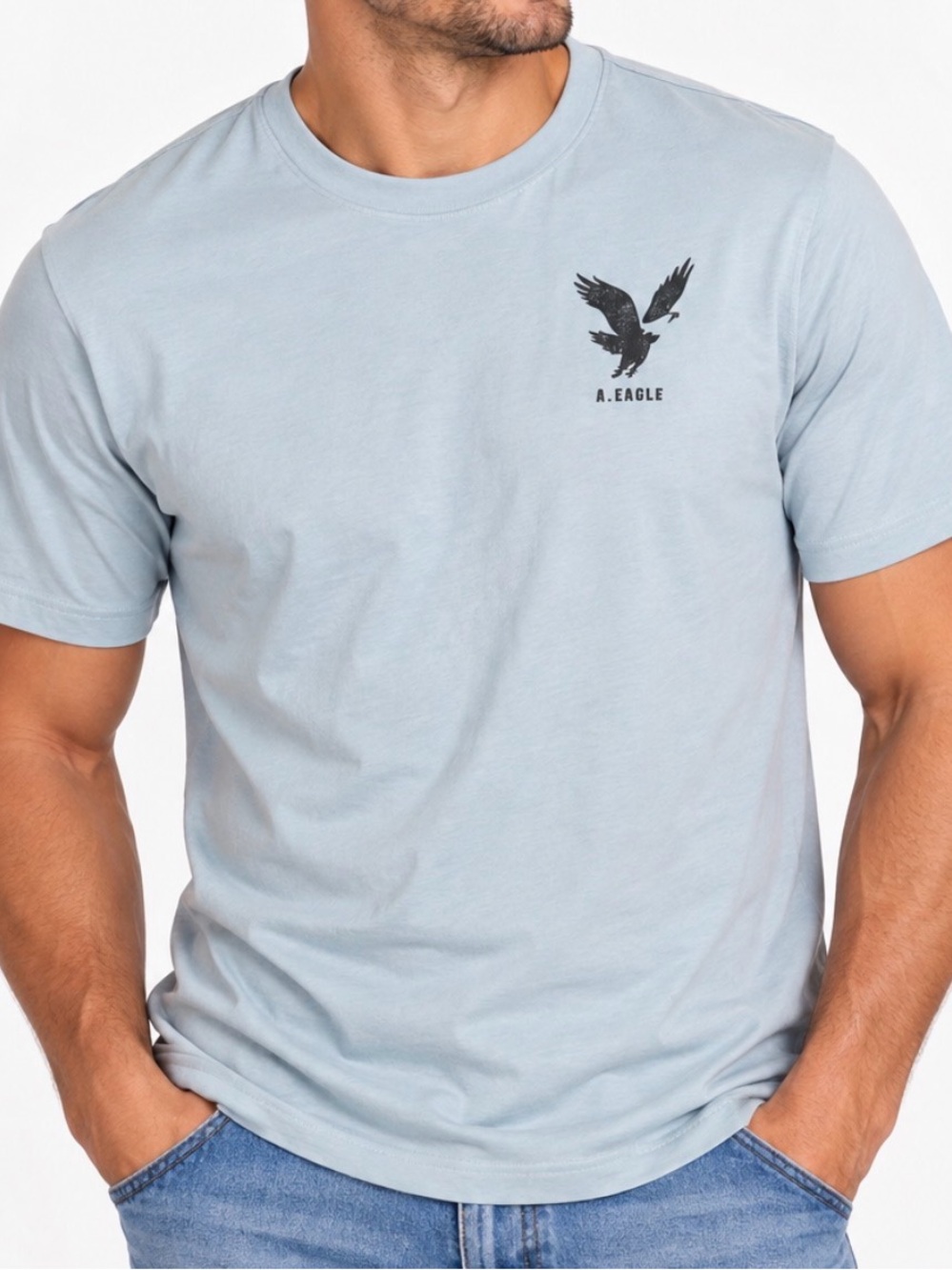 American Eagle Men’s Light Blue Eagle Logo Graphic Crewneck T-Shirt SZ LG